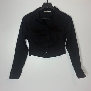 A&F Cropped poplin corset button up